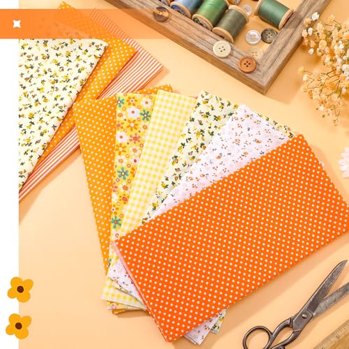 Kingdder 15 Pcs 20 x 20 Cotton Fabric Orange Square Quilting Patchwork Assorted Patterns Fabric Fat Quarter Colorful Printed Square Patchwork Fat Bundles for DIY Crafts Cloths Handmade Supplies - style: Orange