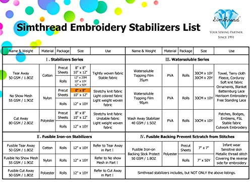 No Show Mesh Cut Away Embroidery Stabilizer - Weight 1.9 Ounces 8" x 8" 100pcs - size: 8" x 8" 100pcs