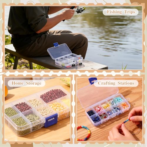 Plastic Jewelry Organizer Box Clear Storage Bead Case for Little Crafts/Arts 2 Pack Container with 10 Grids, Small