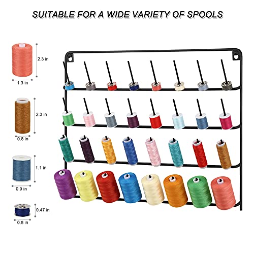 4 Pack Sewing & Embroidery Thread Rack Wall-Mounted Thread Holder Metal Sewing Organizer with Hanging Tools, Large Thread Organizer, 32-Spool - color: Black