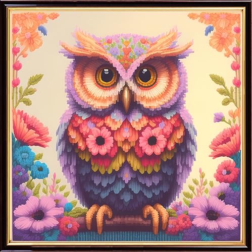 Redxing Stamped Cross Stitch Kits Embroidery kit for Beginners Adults Full Range of Embroidery Patterns Starter Kits DIY Printed Cross Stitch Kits Needlepoint Kits 11CT-Colorful Owl 17.7x17.7 inch - color: Style 24