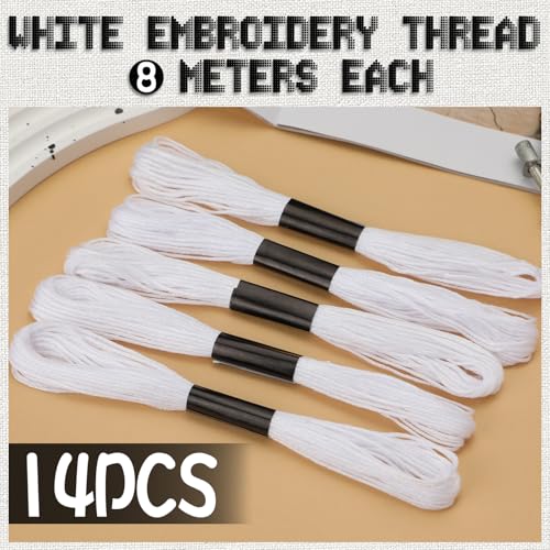 14 Skeins White Embroidery Floss, White Embroidery Thread, Friendship Bracelet String, Cross Stitch for DIY Making, Embroidery Crafts - color: White-1