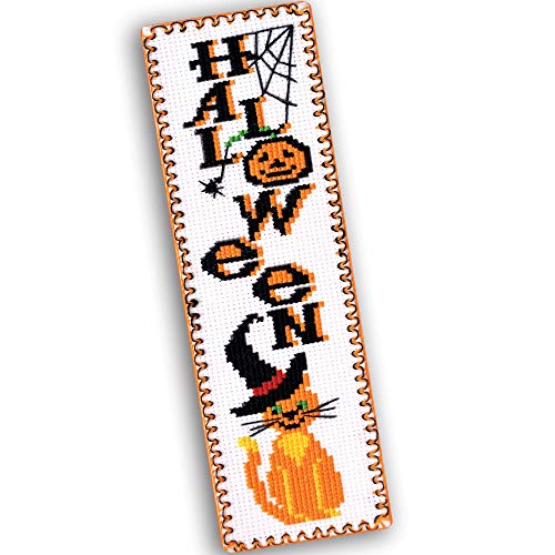 Povitrulya Halloween Cross Stitch Bookmark Kit 'Red Cat in Witch Hat' - color: Red Cat in Witch Hat