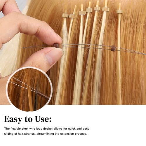 Hair Extension Loop Tool 2Pcs Pulling Needle Wire Loop Threader Hair Threader Integrated Hair Extension Looper for Micro Rings Beads - color: 1 Black-2Pcs
