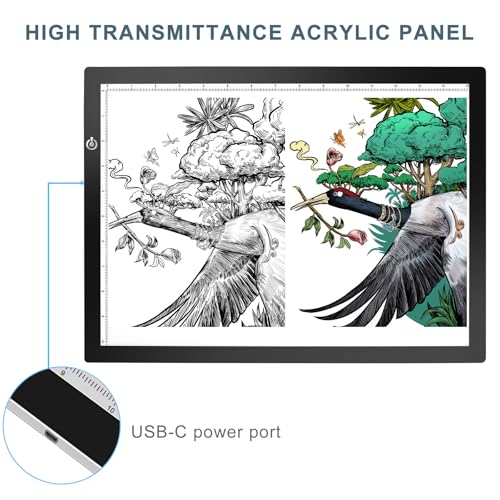 LitEnergy A3 Copy Light Board Tracing Box, Ultra-Thin Adjustable Drawing Tablet USB Power Artcraft LED Tracer Pad for Diamond Art Painting Accessories, Streaming, Sketching, Animation, Stenciling - color: BLACK, size: 11.7 x 16.5 inches