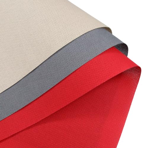 KCS 3 pc of 15" x 18"(38cmx45cm) 16 Count Cross Stitch Cotton Aida Cloth Needlework Rolled Fabric Box,16CT,Red+Khaki+Dark Grey - color: Red+khaki+dark Grey, size: 16CT