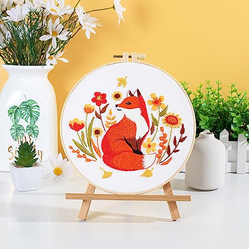 Louise Maelys Autumn Fox Embroidery Kit for Beginners Floral Craft - color: kit-21