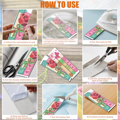 FREEBLOSS 6 Set 11CT Cross Stitch Bookmarks Kit Books Theme Stamped Cross Stitch Kit DIY Embroidery Bookmark Set with Instruction for Adults Beginners Gift for Reading Enthusiasts 20x6cm/8x2.4inch - style: Spine