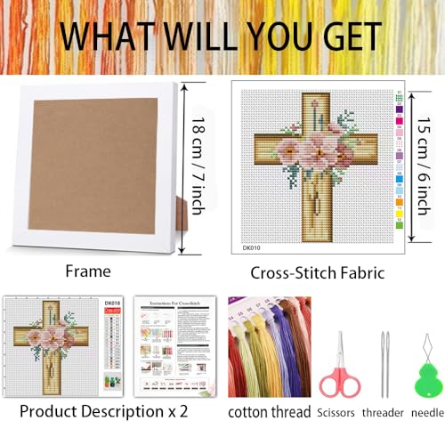 Cross Flower Stamped Cross Stitch Kits for Adults Beginners with Frame - color: Cross Flowers Clover Cross Stitch with Frame