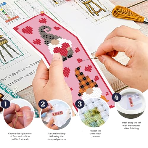 FREEBLOSS 6Pcs Cross Stitch Bookmark Kits Gnome Elf Pattern Stamped Embroidery Bookmarks Beginner Embroidery Kit with Instructions Counted Cross Stitch Kit for Hand Embroidery Gift - style: Gnomes