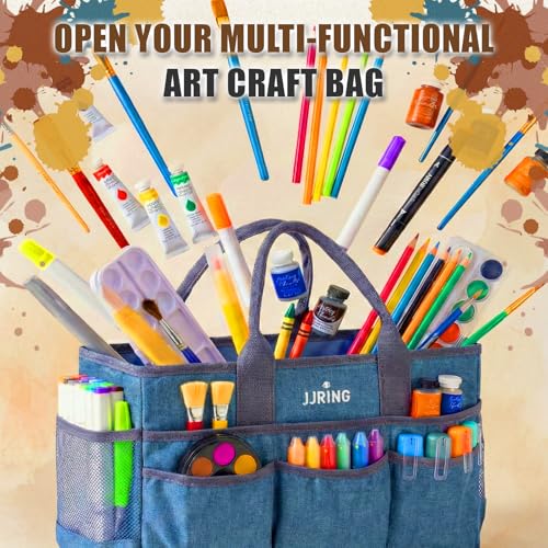 JJRING Large Art Supply Storage Tote Bag With Mesh Pockets, Green - color: Green