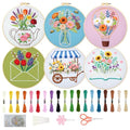 ORIGACH 6 Pack Vase Letter Book & Flower Wreath Embroidery Kit - style: Vase Letter Book & Flower Wreath