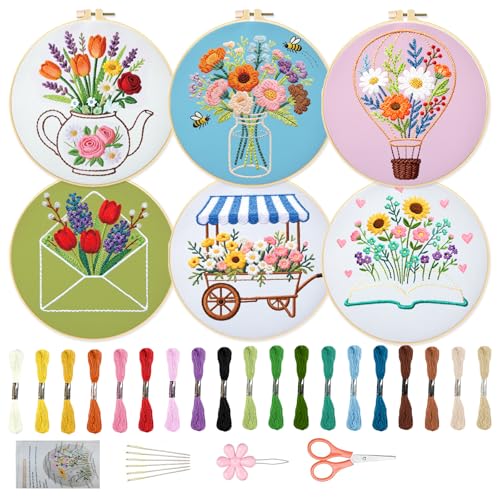 ORIGACH 6 Pack Vase Letter Book & Flower Wreath Embroidery Kit - style: Vase Letter Book & Flower Wreath