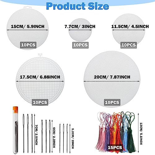 Allazone 58 PCS Mesh Plastic Canvas Sheets 5 Size Round Clear Plastic Canvas for DIY Crafts Embroidery Cross Stitch, Acrylic Yarn Crafting, Knit and Crochet Projects - color: 58 PCS - Circular