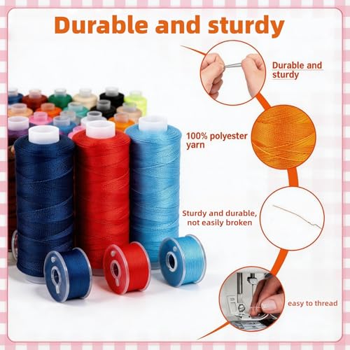 VIZOSHI Sewing Thread Kit with Prewound Bobbins, 90PCS 36 Colors Polyester Thread Set, 400 Yards per Spool, for Sewing Machine & Hand Sewing, Quilting, Embroidery, Repairs, DIY Crafts