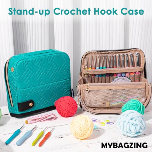 MYBAGZING Ergonomic Crochet Hook Set with Case 14 Sizes 2mm-10mmCrochet Kit - color: Teal, size: Case (14 Crochet Hooks)