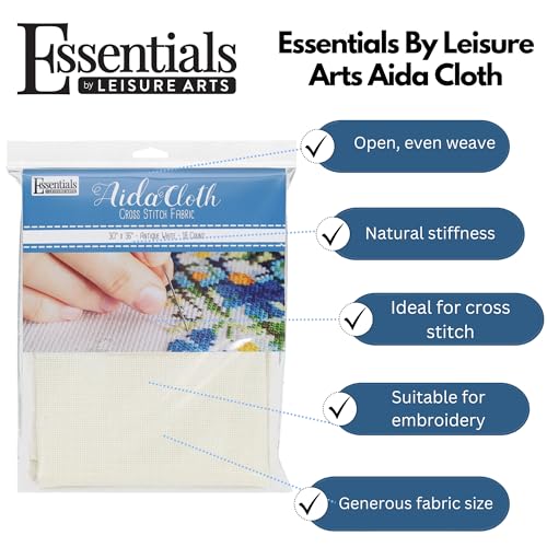 Essentials By Leisure Arts Aida Cloth, 18 Count, Antique White Cross Stitch Fabric, Embroidery Fabric, Cross Stitch Supplies for Crafting, Stitching, and Sewing Projects 30X36