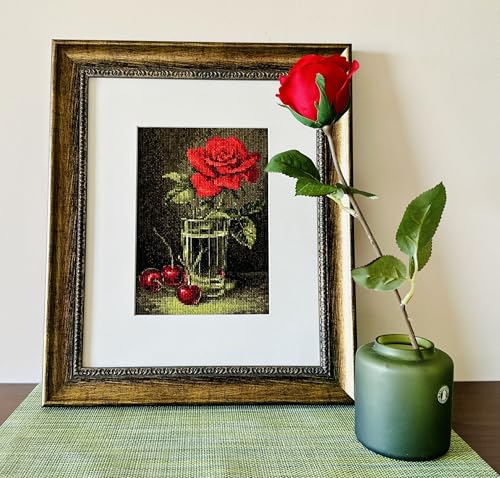 RIOLIS 2123 Rose and Sweet Cherry Counted Cross Stitch Kit 6 x 8.25 in - style: Rose and Sweet Cherry 2123