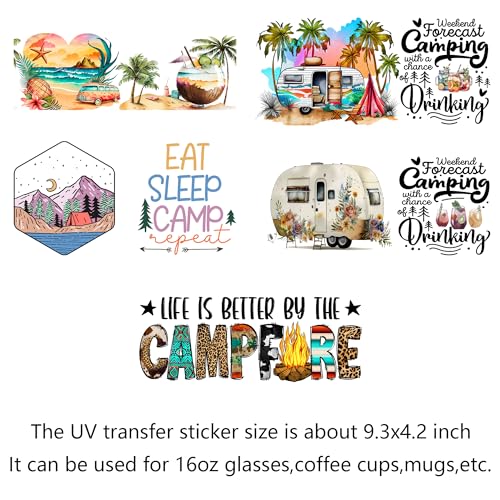 Camping UV Transfer Sticker 5 Sheet Waterproof 3D Camp Cup Wraps Stickers for 16OZ Glass Mug Rub On Transfer Furniture Craft DIY Crafts - style: Camp-5PCS