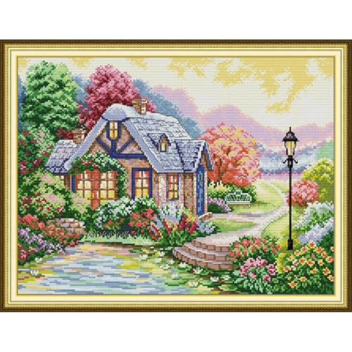 JOYSEWING Dream House Countryside Pattern Stamped Cross Stitch for Adult Counted Embroidery Kits for Beginners DIY Needlepoint Craft Kits Home Decor (Sweet Home(11CT) 22.05 ×17.32 inch) - color: Sweet home(11CT)22.05 ×17.32 inch