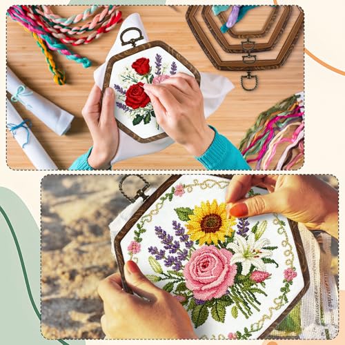 BrightRow 6 Pcs Large Embroidery Hoop Set Decorative Imitated Wood Display Frame Cross Stitch Hoop Ring for Art Craft DIY Sewing and Hanging Ornaments Decor(Hexagon,10.5+15.5+21 cm) - size: 10.5+15.5+21 cm, style: Hexagon