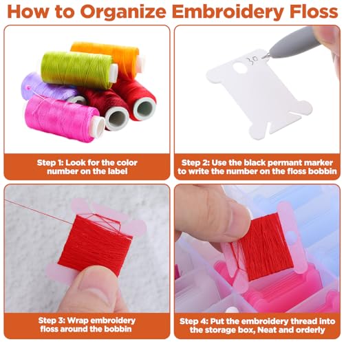 505 Pcs Embroidery Floss Organizer Kit - 2 Removable 24-Grid Thread Storage Boxes with Plastic Bobbins, 2 Bobbin Winders for Cross Stitch, DIY Sewing, Craft Storage