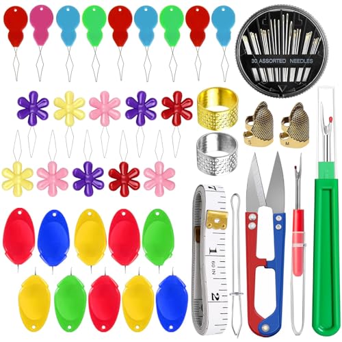 CousDUoBe Needle Threaders Kit,3 Type Simple Needle Threaders，Embroidery Needle，Thimbles for Hand Sewing, Seam Ripper, Thread Snips and Measuring Tape and Scissors (Upgrade Package) - size: Upgrade package