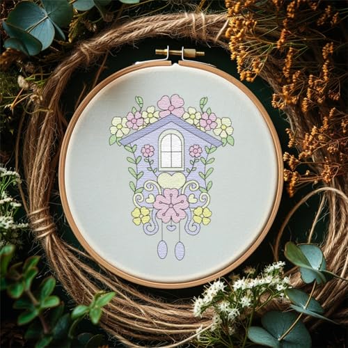 Peacoblue House, Flower Stick and Stitch Embroidery Patterns, Water Soluble - color: House with Flowers