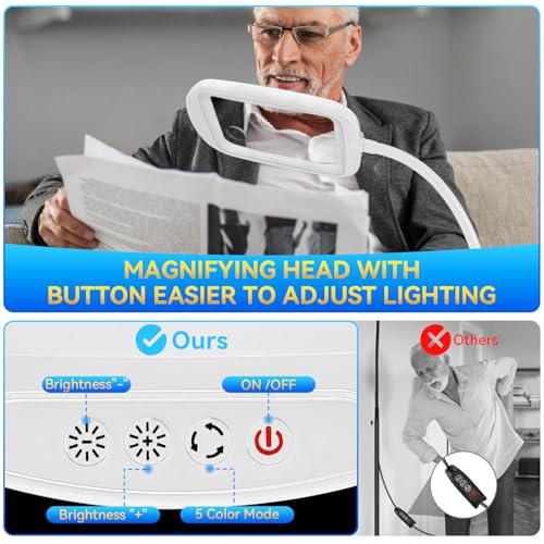 30X 10X Extra Large Floor Magnifying Glass with Light and Stand - color: White