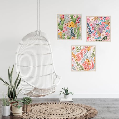 LB Pink Floral Embroidery Kit for Beginners Adults, 3 Sets Hand Embroidery Starter Kit with Cactus Flower Pattern and Instructions Stamped Cross Stitch Kits Include Embroidery Hoop Needles Threads - color: Pink Green