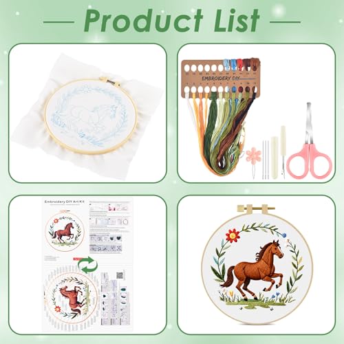 ERKOON Embroidery Kit for Beginners Adult, Cross Stitch Set Include Embroidery Cloth Hoop Threads for Craft Lover Hand Stitch with Embroidery Skill Techniques (Horse) - color: House