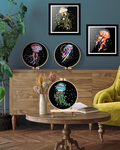 TINDTOP 5 Pack Embroidery Kit for Adult, Embroidery DIY Starter Kit - color: Jellyfish