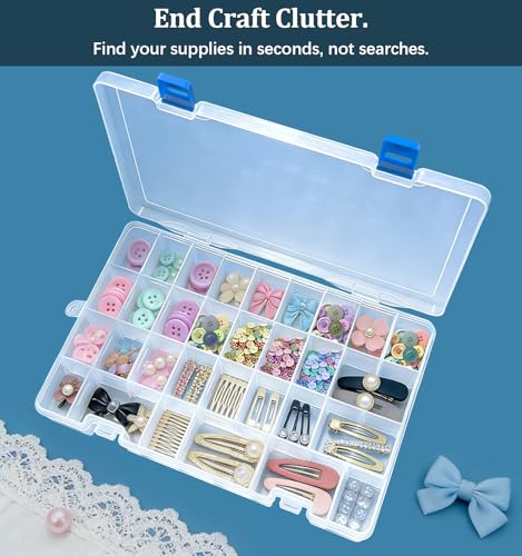 Qualsen Bead Organizer Box with Adjustable Dividers, 34 Girds, 1 Pack - size: 34 Gird-1pcs