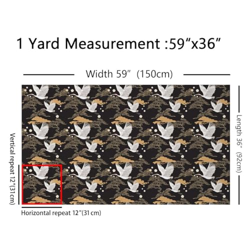 Crane Fabric by The Yard,Japanese Style Ukiyeo Decorative Fabric for Upholstery and Home DIY Projects,Golden Clouds Geometric Pattern Precut Fabric Squres,3 Yards,108" L x 59" W - color: Multi 01, size: 3 Yards