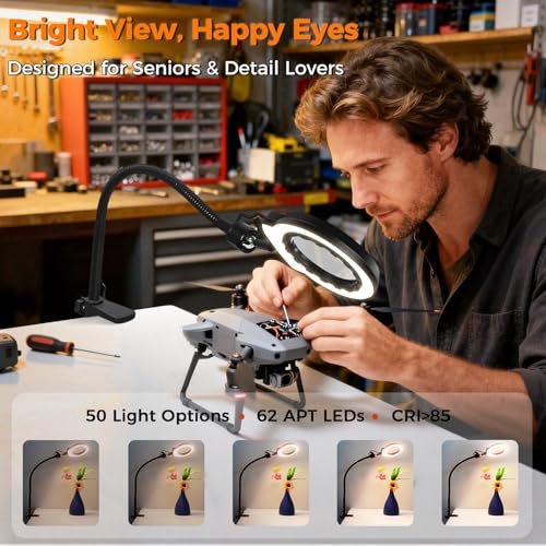 Magnifying Glass with Light Desktop Bigger 10D Magnifier Portable Lamp