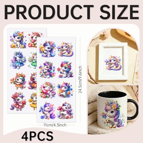 32 PCS Cute Unicorn with Flowers UV DTF Cup Wrap Stickers - style: Cute Unicorn with Flowers