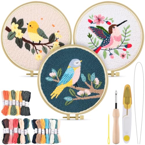 TINDTOP Punch Needle Kits, Bird Punch Embroidery Kits for Adults - color: Bird