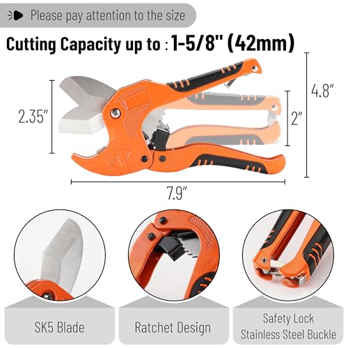 Bates- PVC Pipe Cutter, Cuts up to 1-5/8", Ratchet Pipe Cutter - color: Orange