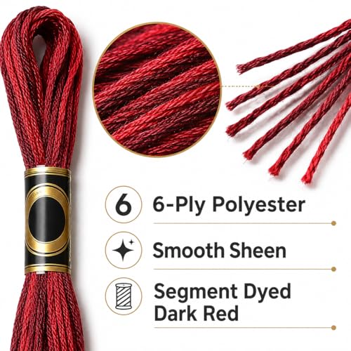 FASHEWELRY 10 Skeins Dark Red Embroidery Floss Friendship Bracelet String Threads 6-Ply 0.5mm Cross Stitch Embroidery Thread for Sewing Bracelet Making Stitching Crafts - color: Dark Red, size: 0.5mm