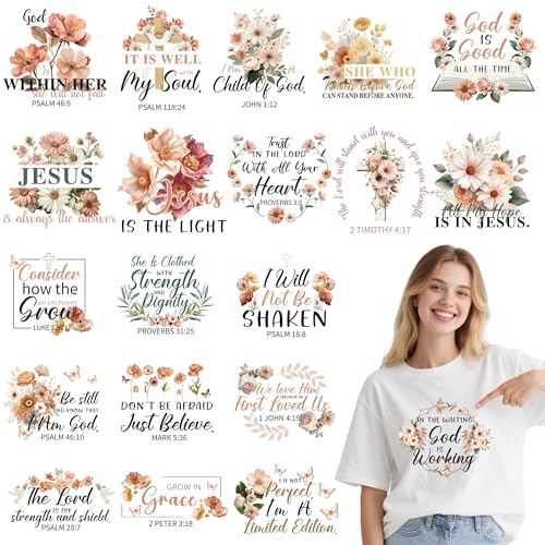20 Sheets Bible Verse Iron on Transfers for T-Shirts - color: Bible Verse