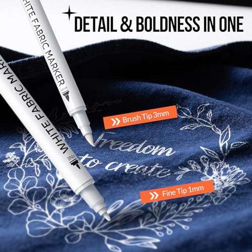 Gain-Art White Fabric Marker for Dark Clothes, Wash-Resistant, No Bleed, Quick Dry Professional Dual Tip Pen, Permanent Paint for Clothing, Canvas Cover Stains, DIY Art Crafting Set of 2