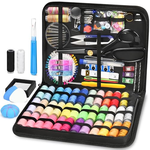 SUTQIGUI Sewing Kit for Adults with Heavy Duty Fabric Scissors, 241 Pcs Newly Upgraded Hand Travel Sewing Kit Professional Needle and Thread Kit, Portable Sewing Supplies for Travel Home Beginners