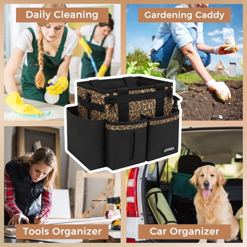 SCAVATA Compact Wearable Cleaning Caddy with Handle & Shoulder Straps - color: Leopard
