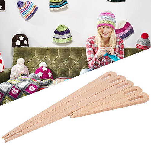 Haosie Wood Needle, 5pcs Wooden Weaving Crochet Needles Hand Loom Stick