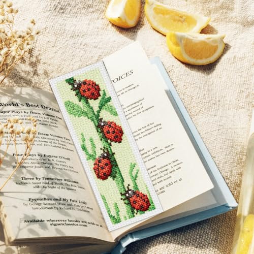 ORIGACH 6 Set Ladybug Cross Stitch Bookmark Kit for Beginner - style: Ladybug