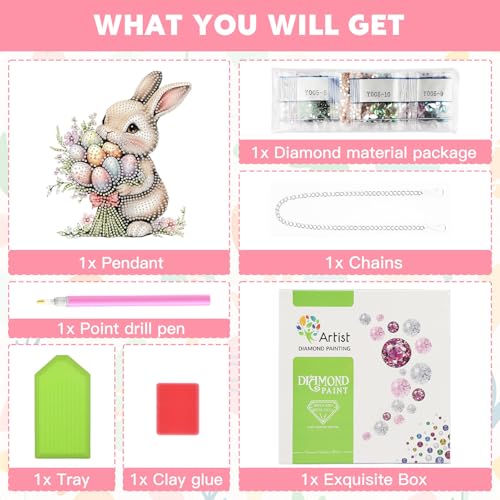 NAIMOER Easter Bunny Diamond Art Hanging Kits for Adults, 5D Special Shaped Rhinestone, DIY Acrylic Spring Diamond Art Painting Window Pendants Home Garden Wall Hanging Ornament Kits, Double Sided - color: Easter 02