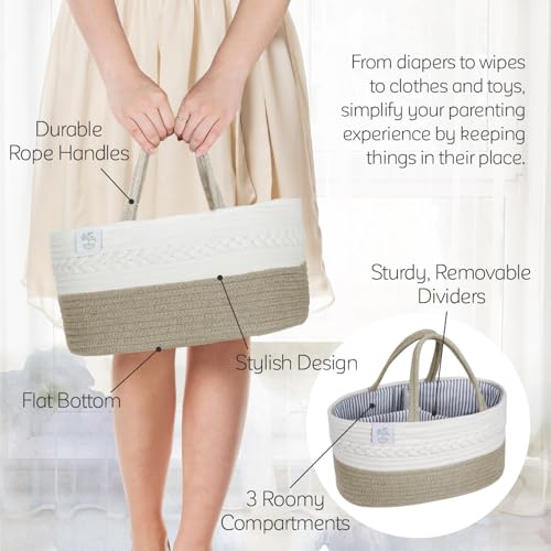 KiddyCare Baby Diaper Caddy Organizer, Cotton Nursery Baby Gift Basket with Handle Lid Baby Caddy Organizer, Portable Baby Basket Diapers & Wipes, Basket for Moms, Wheat Field - Large - color: Wheat Field, size: Large