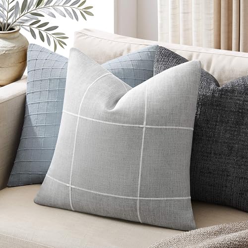 2 Packs Grid Embroidery Throw Pillow Covers 20x20in Light Grey - color: Light Grey, size: 20" x 20" (Pack of 2)
