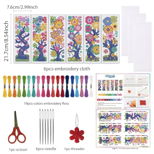 ORIGACH 6 Pack Flowering Tree Cross Stitch Kit - style: Flowering Tree