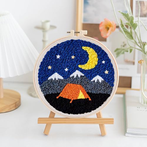 LACHLAND Punch Needle Kit Beginners, Landscape Stitching Kit for Adults&Teens DIY Embroidery Starter Craft with Yarn Needle Tool Easy Hobby Home Decor Gifts for Craft Lover (Camping) - color: Camping